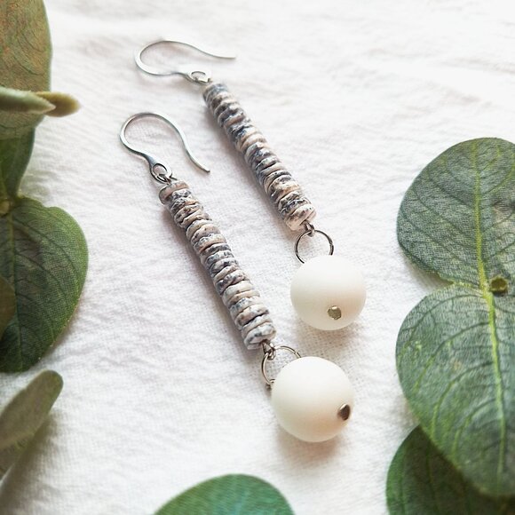 Long & Elegant Shell Earrings, Bridal Statement Shell Earrings, Coastal Boho - Picture 2 of 6